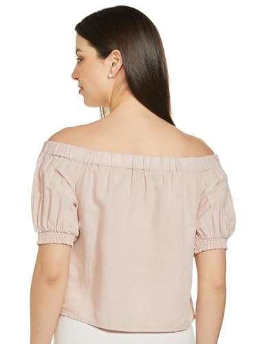 Image of Marks & Spencer Womens Solid Linen Blend Shoulder Neck Regular Fit Top