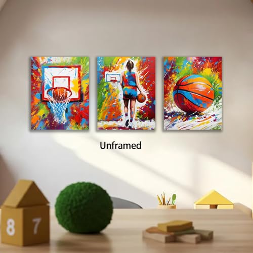 Image of Frimeeme Basketball Canvas Wall Art, 4pcs 8x10in Unframed