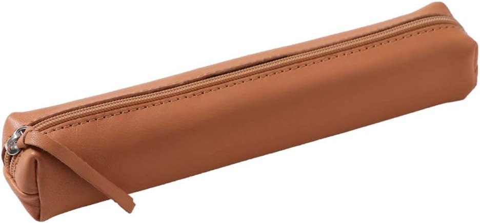 Clairefontaine - Ref 410002C - Cuir' Small Flat Pencil Case With 2 Compartments - 13 x 9cm, Made From Genuine Lambskin Leather, Metal Zip With Leather Puller - Natural