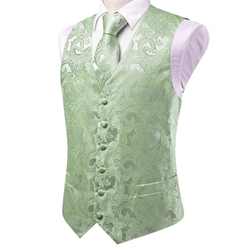 Dubulle Mens Sage Green Vest and Tie Set Paisley Floral Waistcoat Neckties for Men Lapel Pin Clip Set Wedding Business by Dubulle - Used condition - Image 6