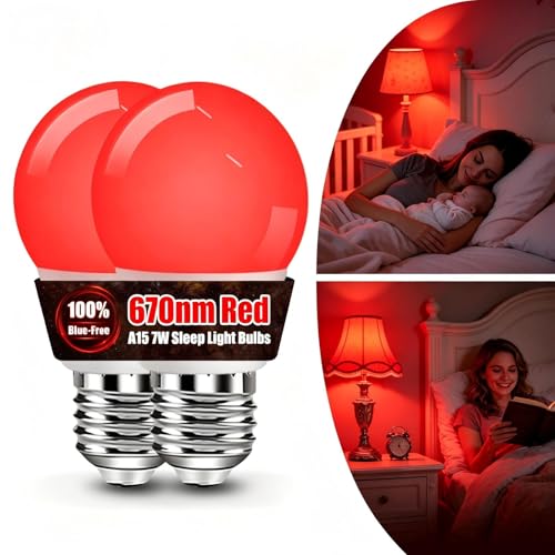 BoRccdit 670nm Red Light Bulbs for Sleep Lab-Certified Deep Red Light Bulb 100% Blue Light Blocking A15 7W Dim Red LED Night Light Bulb for Bedroom Baby Nursery Read (2PK White Shell Red Glows)