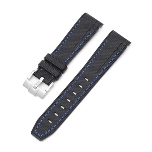 HCPHCVEVVK Correa de extremo curvado 20 mm 22 mm Apto for Omega X Apto for Swatch Moon Swatch Pulsera de caucho de silicona Apto for Rolex Black Green Water Ghost Watch Band(Black blue line,20mm)