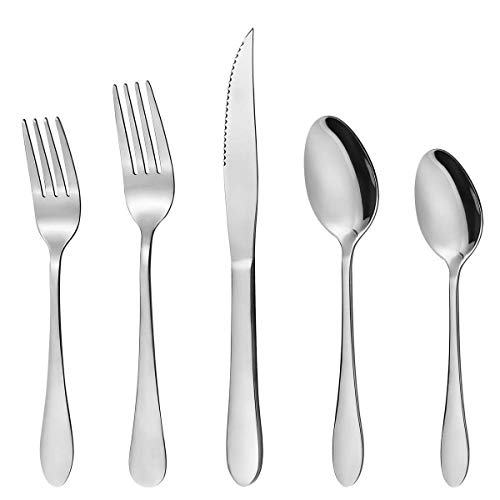 40 Piece Silverware Set, Stainless Steel Flatware Set Anti-Scald Cutlery Set for 8 by HIPPIH, Mirror Polished Utensils Set, Dishwasher Safe(sliver)