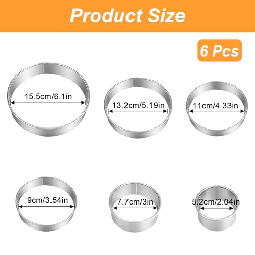 6Pcs Round Cookie Cutter Set (2, 3, 3.5, 4, 5, 6 Inch), Stainless Steel Circle Cookie Donut Cutte for Pastries Doughs Doughnuts Non-Rust & Dishwasher Safe Donut Cutter Ring Molds
