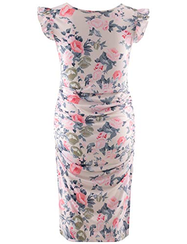Bhome Floral Maternity Dress Flying Sleeve Casual Pregnancy Summer Dresses Beige Flower M #TOP1