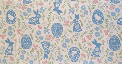 Mainstream Happy Easter Bunnies And Chicks Among Spring Flowers Vinyl Flannel Back Tablecloth (60'' Round), Multi #TOP3