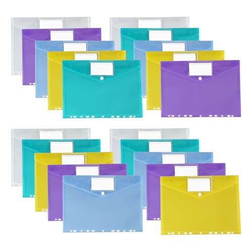 Jortmrd 20 Piezas Carpetas Plastico A4, Carpetas Archivadoras A4 con 11 Agujeros, Carpeta Fundas Impermeables con Bolsillo para Etiquetas Folders Transparentes para Documentos, Material de Oficina