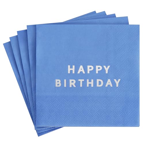 Vuzvuv 52 Pack Silver Foil Happy Birthday Cocktail Napkins - Birthday Party Dinner Hand Napkin for Party Supplies Decorations Table Decor for women man(5 Folded 3 Ply-Navy Blue)