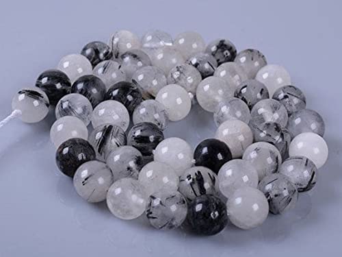 Perles quartz rutilé noir 8mm fil 16" pour créer vos bracelets bien-être