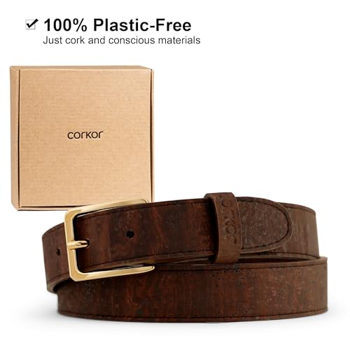 Women's Cork Belt 1 1/8" – Brown & Black Strap with Silver & Gold Nickel-Free Buckle, Vegan Leather Alternative3