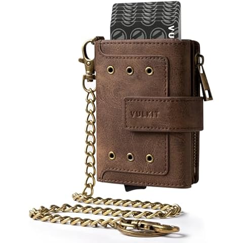 VULKIT Trifold Men's Wallet with Chain Cover