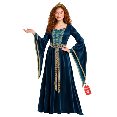 Costume princesse médiévale bleu femme S robe confortable pour soirée