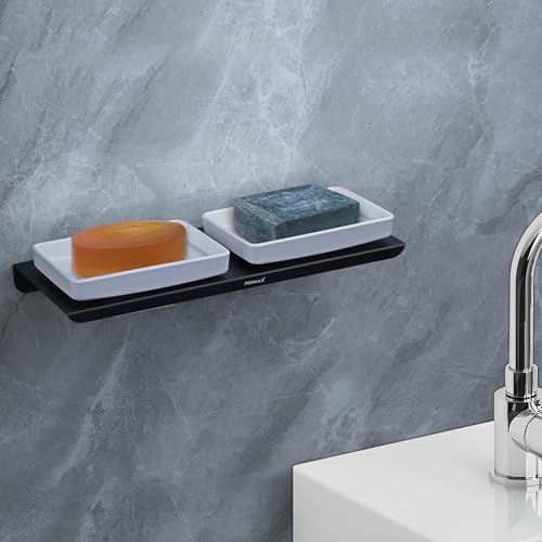 Image of Plantex (Primax) Stainless Steel with ABS Material Double Soap Dish /Soap Holder /Wall Mounted Soap Holder for Bathroom Accessories - Matt Black