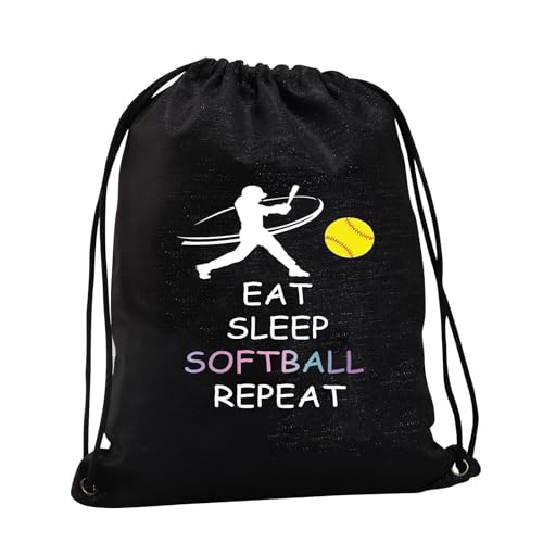 Generic - JYTAPP Softball Bags Eat Sleep Softball Repeat Drawstring Backpack Softball Player Gifts Softball Team Gifts for Softball Lover Sport Gym Travel Sackpack,BLACK