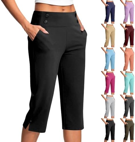Pantaloni Cargo Capri 3/4 Da Donna – Estivi, Leggeri, Con 6 Tasche, Vita Regolabile, In Poliestere Traspirante