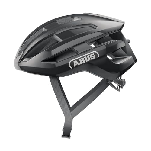 ABUS Rennradhelm PowerDome - leichter Fahrradhelm mit cleverem Belüftungssystem und aerodynamischem Profil - Made in Italy - für Damen und Herren - Schwarz Glänzend, Größe M