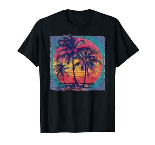 80s Palm Vintage Estilo Retro Años 80 Playa Palmeras Verano Camiseta