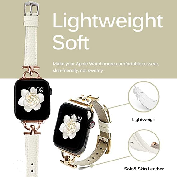 Miimall for Apple Watch 49mm/45mm/44mm/42mm Leather Strap, Slim Adjustable Band with Metal D-Shaped Strap Connector - Image 4