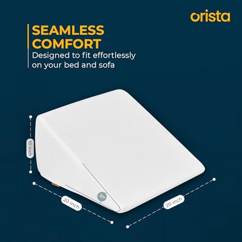 Image of Orista Wedge Pillow Made with Advance Gel Blended Memory Foam Complete Back Support, Acid Reflux, Anti Snoring, Leg Elevation, Improves Comfort and Posture | 20 x 20 x 10 Inch | White Jacquard Cover