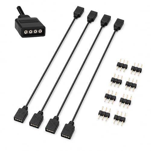 MILAKE 4 Pcs 12V 4-Pin ARGB Extension Cable ARGB 1-to-1 Female to Female Cable Extension PC for Computer Case Fans and Addressable LED Strips RGB Splitter Cord (Extension Cable)