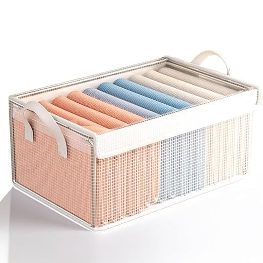 Jukkre Fabric Storage Box Organizer for Clothes & Undergarments | Foldable with Mesh Cover, Handles | Wardrobe Drawer Divider for Sarees, Socks, Towels | Closet Organizer Bin-picture-13