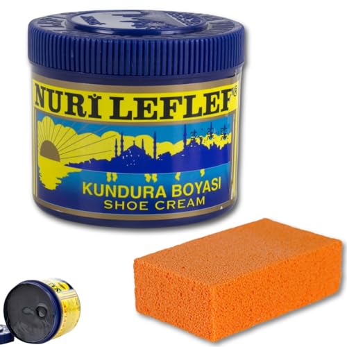 Nurileflef Kundura Boyası, 200 ml, Deri Ayakkabı Bakım Kremi, Sünger Hediyeli (Siyah)