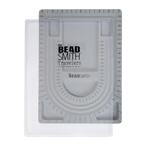 The Beadsmith Bead Board with Cover, Grey Flocked, 3 U-Shaped Channels, 6 Recessed Compartments,13.25H x 9.75L inches, Design Boards for Creating Bracelets, Necklaces and Other Jewelry