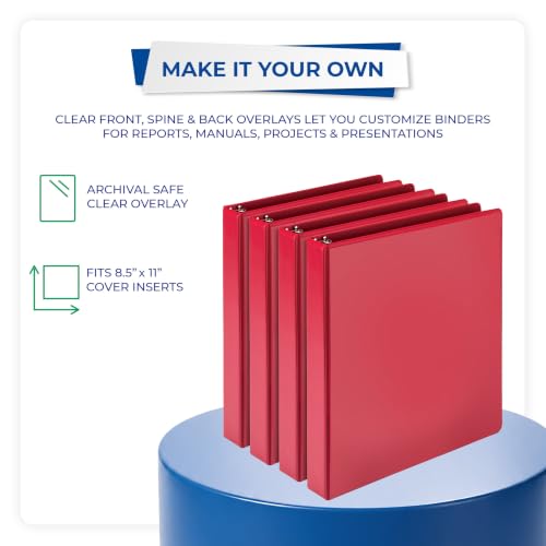 Image of Samsill Durable 1 inch 3 Ring Binder, D Ring Binder, 100% Recycled Chipboard, Red, 4 Pack