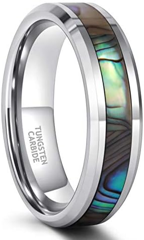 Frank S.Burton 6mm Tungsten Abalone Shell Inlay Rings for Men Women Couples Wedding Band Size 7