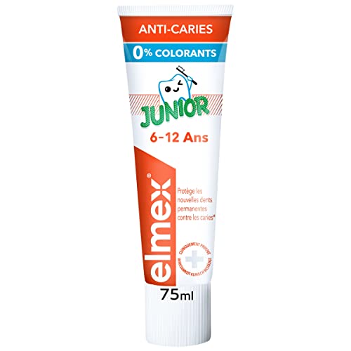 Elmex Dentifrice Enfant, 6-12 Ans, formulé pour prendre soin des nouvelles dents permanentes - Protège des caries - 75ml