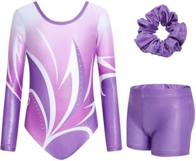 JiAmy Leotardos de gimnasia para niñas, manga larga, con pantalon...