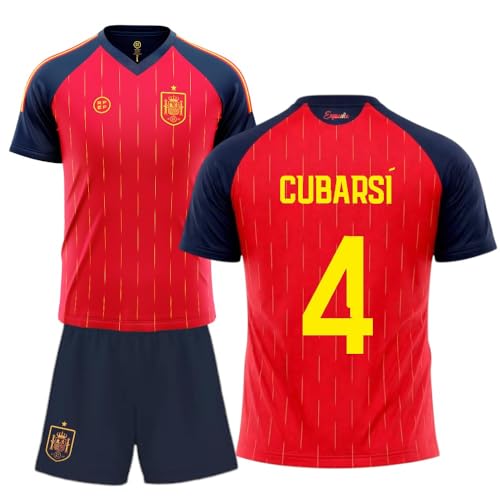Stock Futbol camiseta selección española mundial 2026-2028 replica oficial | Kit niño camiseta y pantalón | Cubarsí 4 | Roja | Equipación fútbol infantil | Cómoda y transpirable