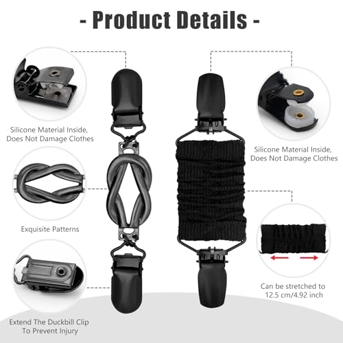 ROPAKED 2 Pcs Waist Cincher Clips Black Elastic Dress Clips for Shawl Cardigan Sweater Clips Clothes Pant Tightener Clip