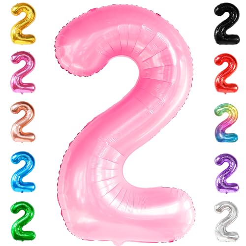 Image of Katchon, 40 Inch Pink Number 2 Balloons For 2nd Birthday Decorations