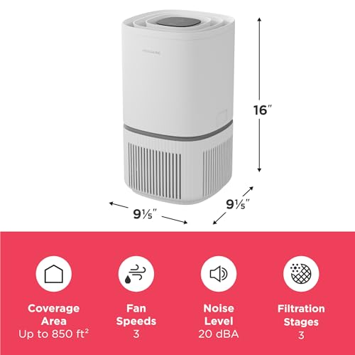 Frigidaire PureA300 HEPA Air Purifier for Small Bedrooms, Covers up to 850 Sq. Ft., 3-Stage Filtration, Energy Star Certification, Air Quality Monitoring, Smart Mode, Ultra Quiet, White - Image 4