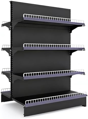 Double-Sided Gondola Shelving Display Rack with 4 Sturdy Shelves for Grocery, Liquor, Office Supplies - Sleek Market Shelf for Retail Stores