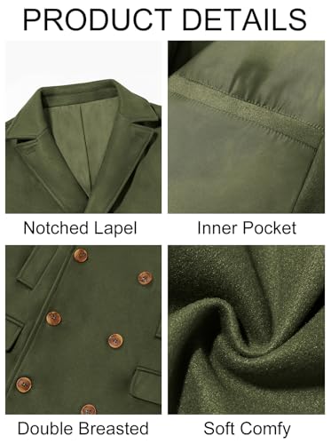 Image of Runcati Mens Trench Coat Notch Lapel Slim Fit Double Breasted Casual Long Business Pea Coat Overcoat