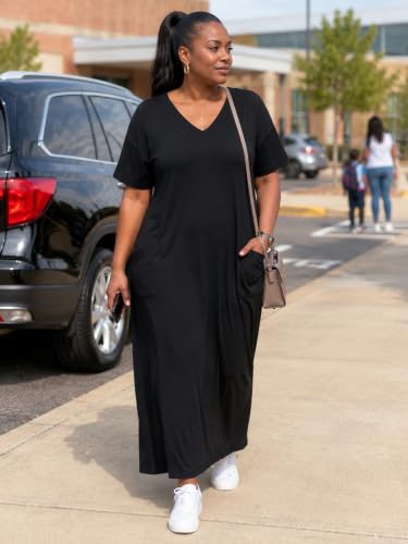 Image of PinkPatty Women's Oversize V Neck Short Sleeve Maxi Dress with Pockets