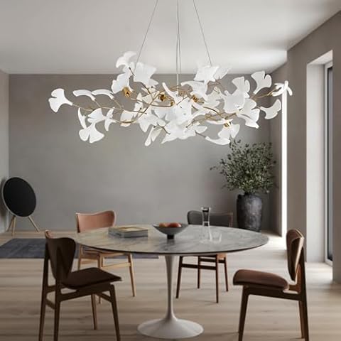 NKJORTPPL Modern Leaf Chandeliers for Dining Room, 39.3 Inch White Tree Branch Chandelier, Brass Rectangular Art Deco Chandelier, Luxury Pendant Light Fixture for Living Room Bedroom Kitchen Island Cover