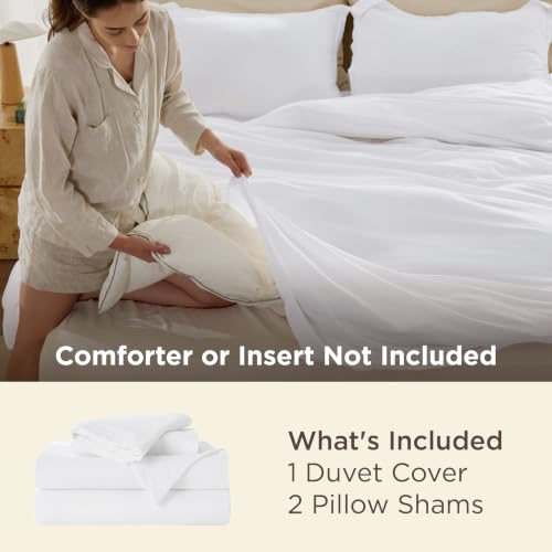 Image of Bedsure Prewashed Duvet Cover Queen, Cotton-Like Bedding Set, Bright White | Ultra Soft, Relaxed Texture, 90 inchx90 inch Breathable Comfort, Hidden Zipper, 8 Corner Ties, Easy Care, OEKO-TEX, Year-Round Use
