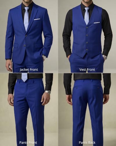 Image of YND Men's 3 Piece Suit with Tie, Solid Color Slim Fit Jacket Vest and Pants