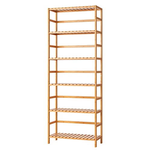 Fotosok 6-Tier Bamboo Shelf, Bamboo Bookcase With Adjustable Shelves, Free Standing Storage Shelf Unit, Plant Flower Stand For Kitchen, Bathroom, Home Office, Natural #TOP6