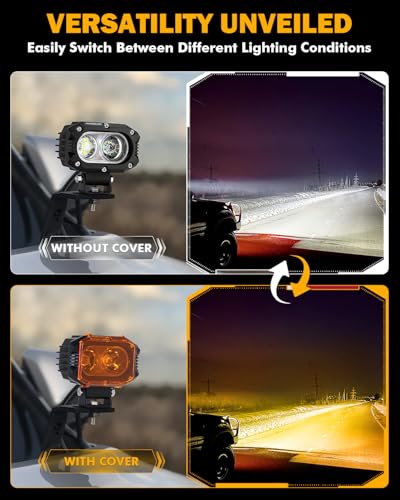 Image of Auxbeam 4 Inch R4 Series Square Offroad 2300K Dark Amber Protective Cover | Snap-On Design, Converts White to Amber, Waterproof, Resists Dust, Debris & Impacts, Better Visibility in Fog & Rain, 2-Pack