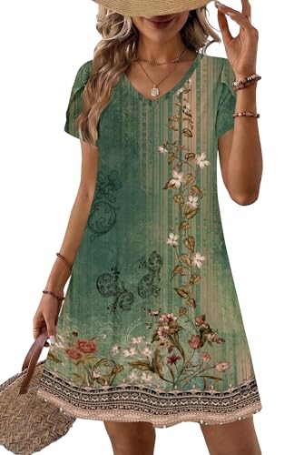 Image of Zeagoo Womens Summer A-Line Dress with Pockets Mini Short Sleeve Dresses Flowy Beach Swing Dress 2026 Vacation Travel