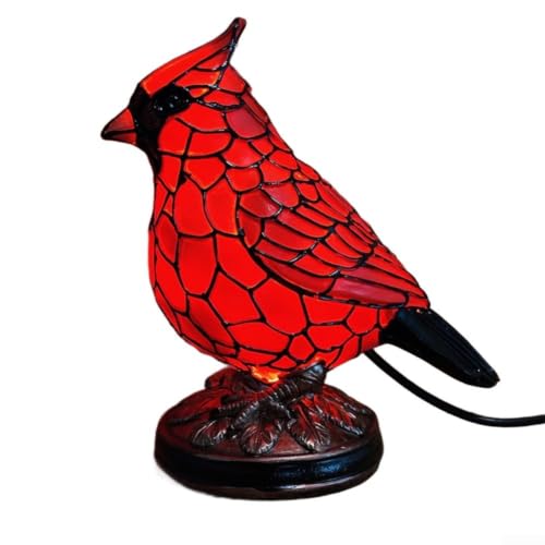 Veilleuse 3D fabriquée à la main en forme d'oiseau rouge pour décoration de chambre à coucher – Lampe de table en résine avec lueur chaude – Enfants 14 cm (grand)