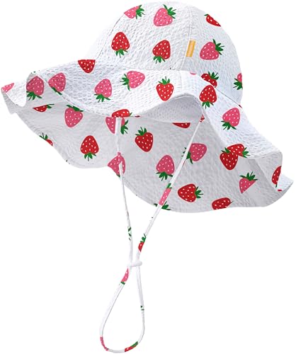 Image of HONGTEYA Baby Sun Hat Toddler Girl Beach Hat Sun Protection Adjustable Outdoor Summer Wide Brim Bucket Hat for Infant Kids