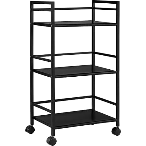 Ameriwood Home Marshall 3 Shelf Metal Rolling Utility Cart, Black Cover