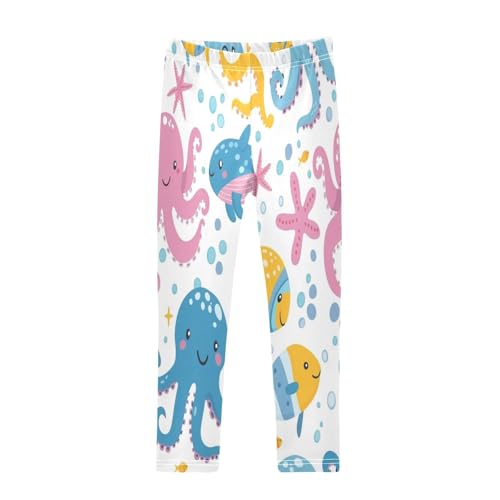 Bolaz Toddler Girls Leggings Printed Yoga Pants Leggings Blue Pink Octopus for Kids