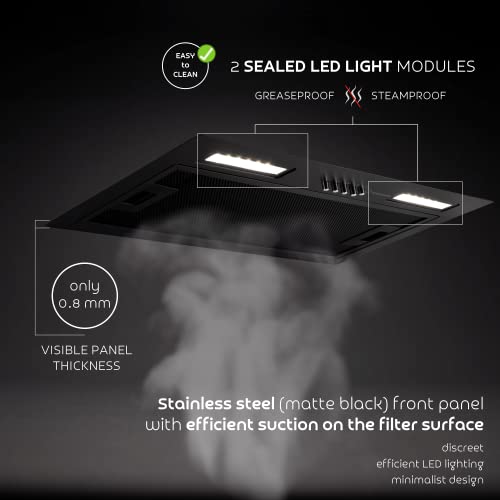 Turbionaire-Luna-50-Black-TLN50B-Campana-de-Cocina-Integrado-52-cm-Campana-Extractora-434-mh-Acero-Inoxidable-Pintado-Negro-Mate-3-Velocidades-LED-3200K-59-Db-Filtro-Antigrasa-de-5-capas