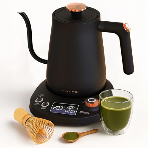 Vianté Electric Gooseneck Kettle with Precise Temperature Control. Pour Over Coffee & Tea Kettle. Boil-Dry Protection & Keep Warm Function. Stainless Steel, BPA-Free. Includes V60#2 Filters. 0.8L